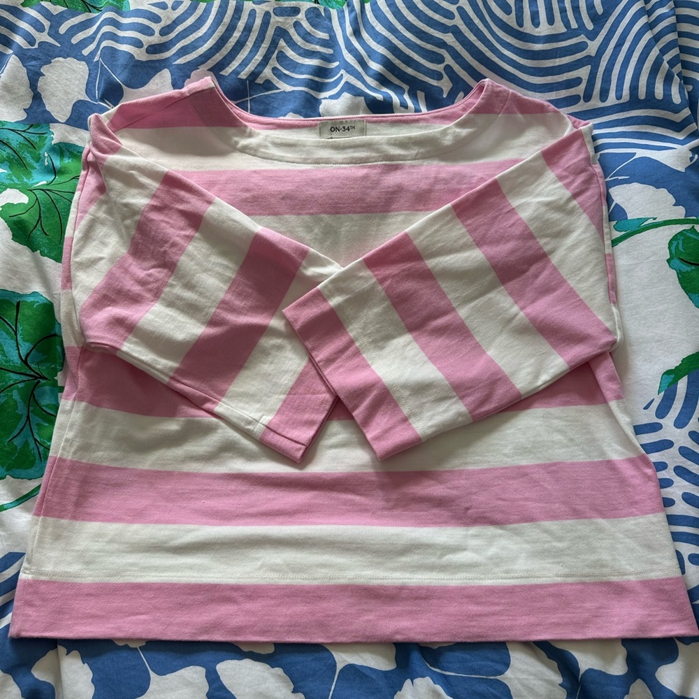 On 34th Women's Stripe Boat-Neck Top, Created for Macy's Pink & White Striped S